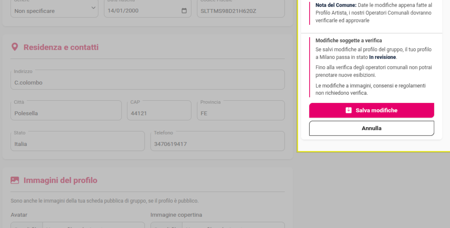 nota profilo revisione modifica prof