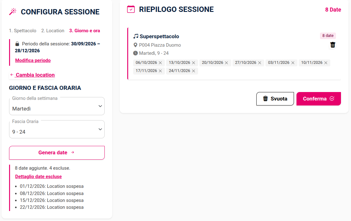 configura sessione