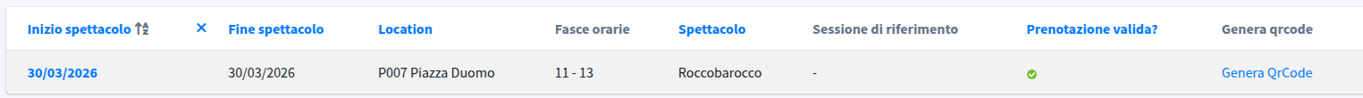 Screenshot lista esibizioni
