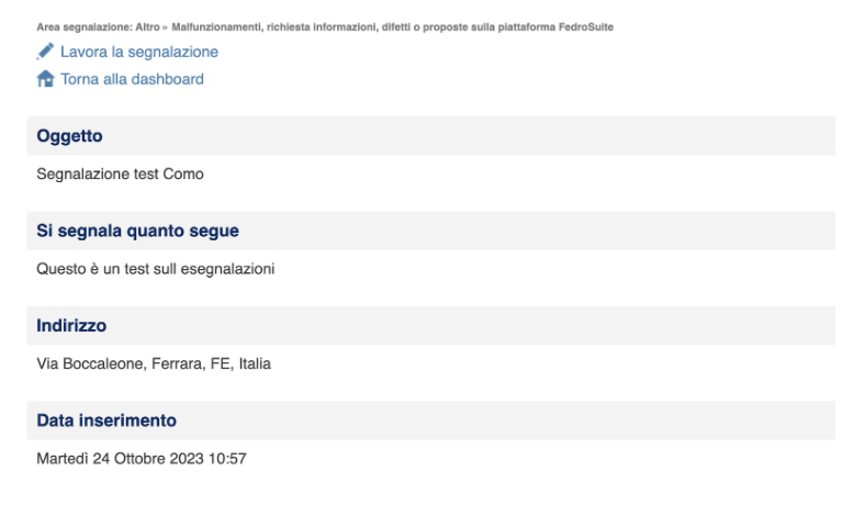 Test segnalazioni