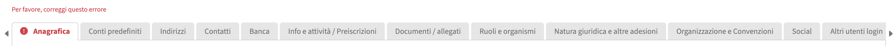 Tab schermata modifica anagrafica