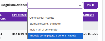 Genera ricevuta da tessera
