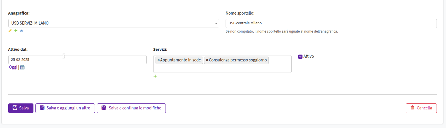Modifica sportello
