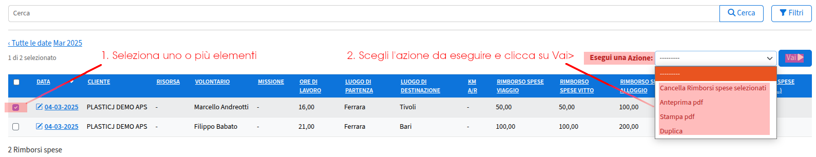 Amministrazione Rimborsi Spese (azioni)