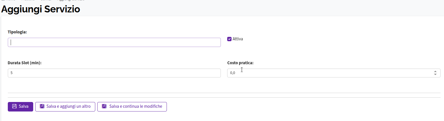 Aggiunta servizio