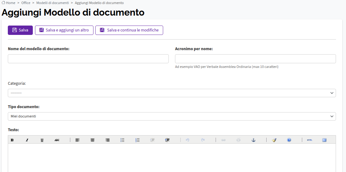 Documenti - Aggiungi Modello di Documento