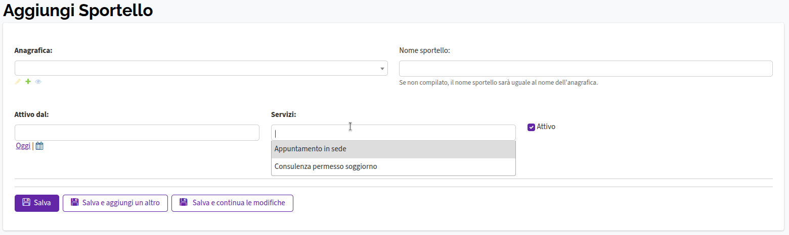 Creazione sportello
