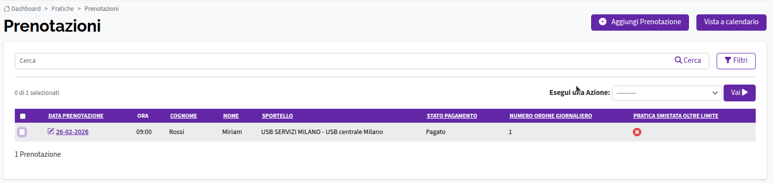 Lista Prenotazioni