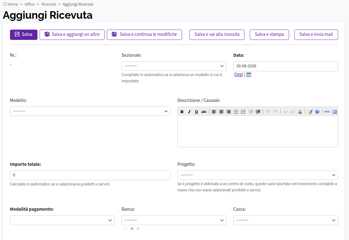 Aggiungi ricevuta