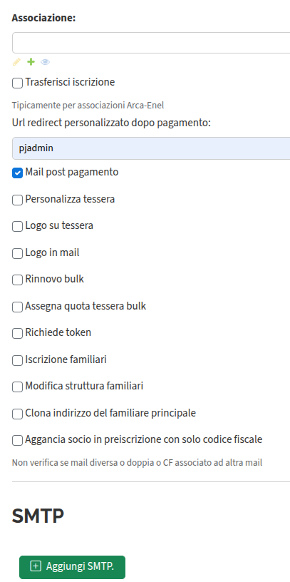 Impostazioni - Associazioni con pagamento (aggiungi)