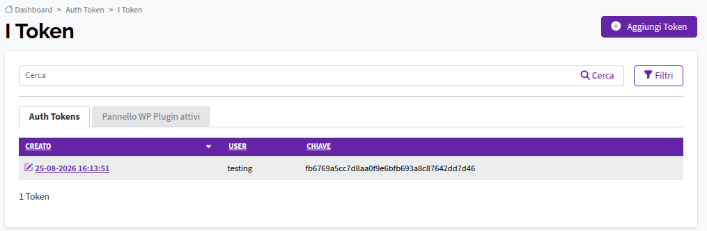 Schermata Token