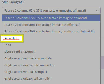 Stile paragrafo accordion