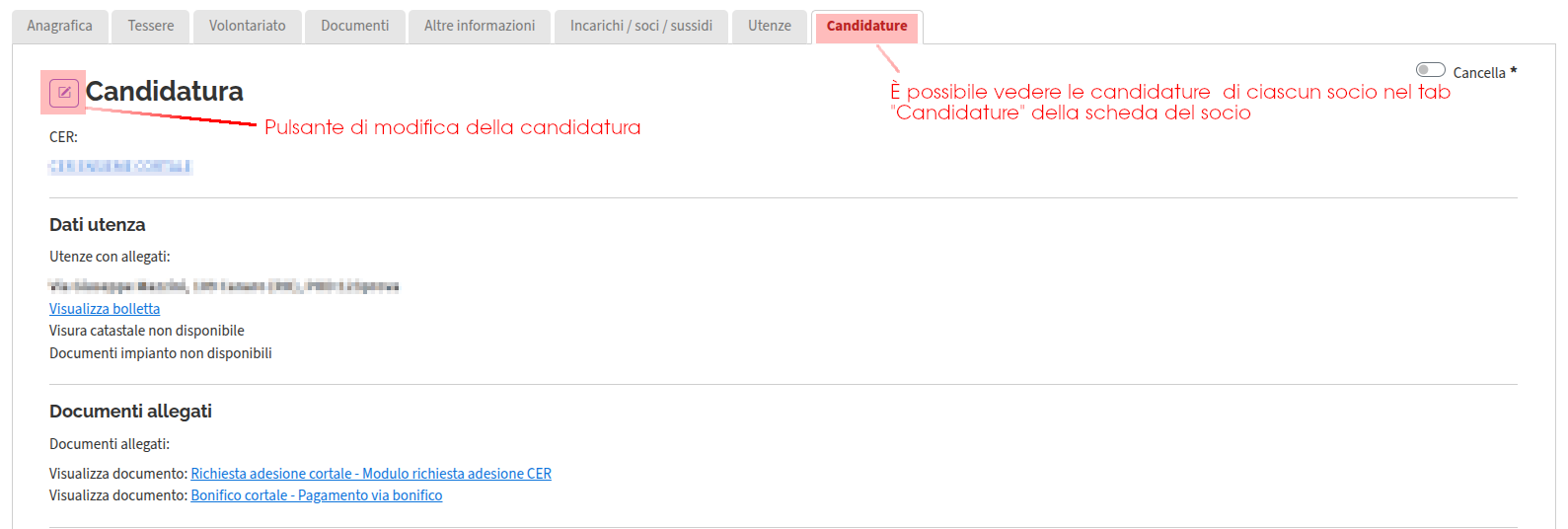 Utenze e candidature (candidatura)