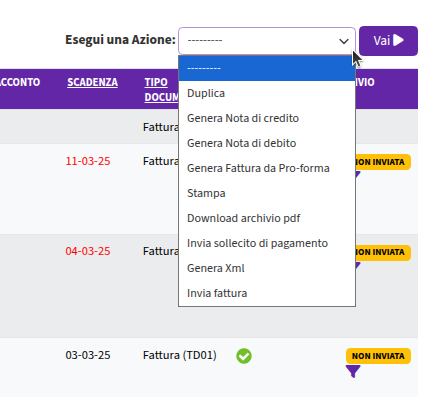 Fatture attive azioni