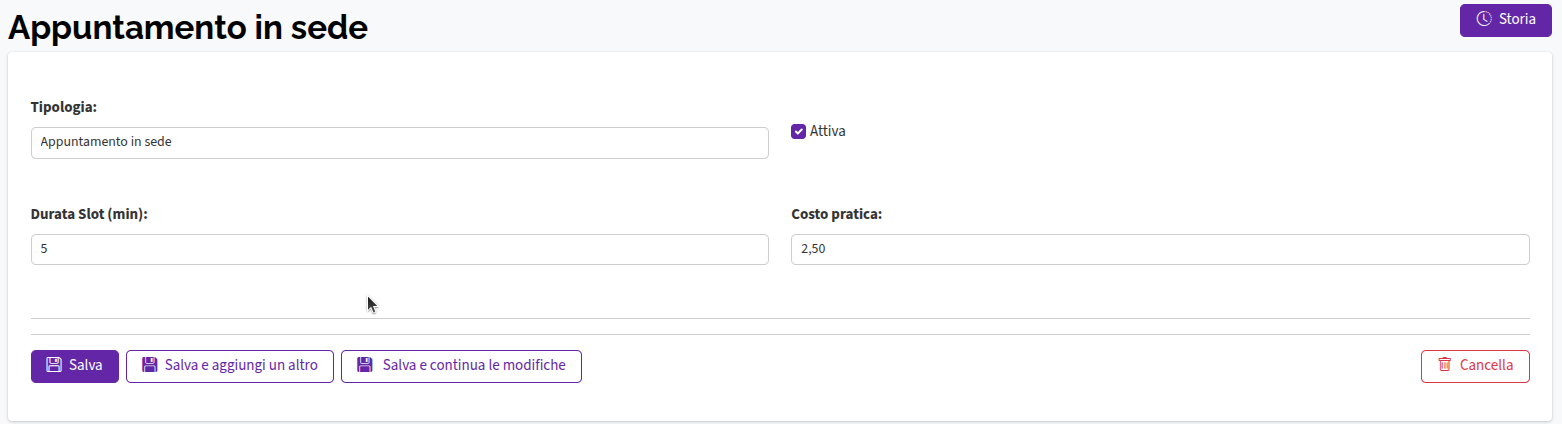 Modifica servizio