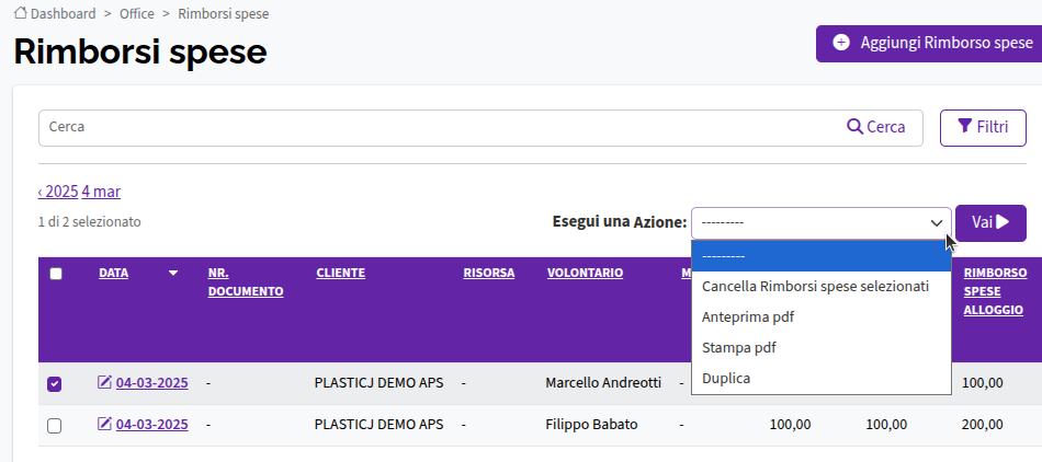 Rimborso spese Azioni
