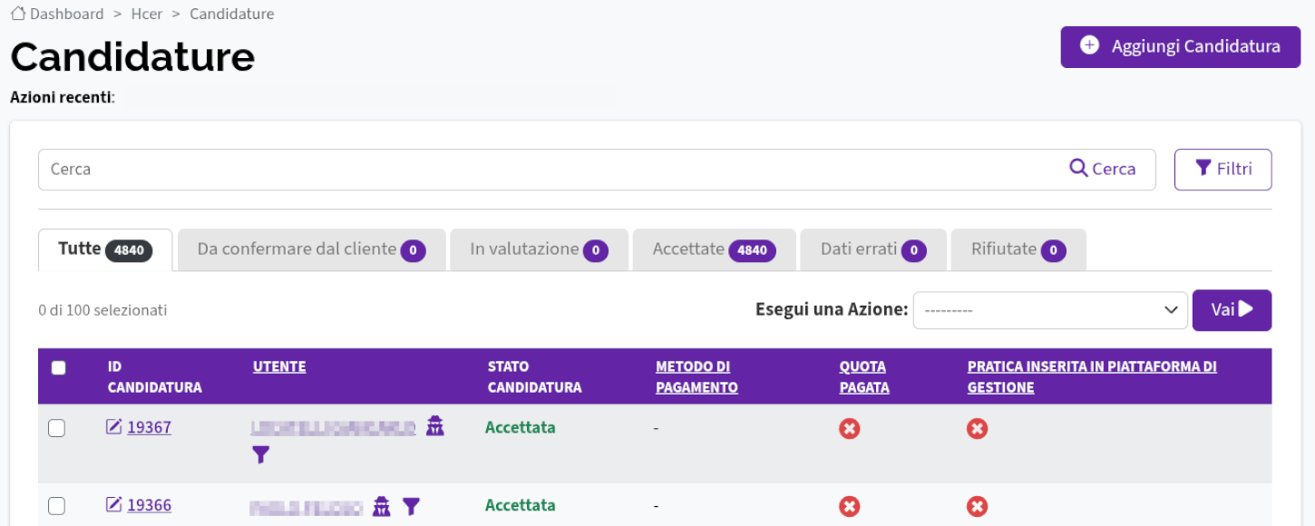 Candidature schermata