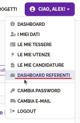 Area riservata Dashboard referenti
