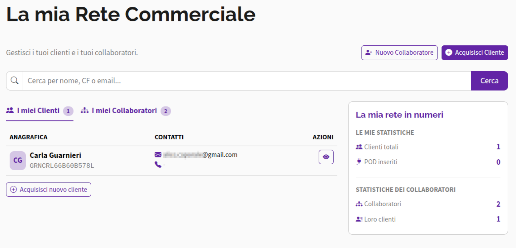 Tab "I miei clienti" La mia rete commerciale