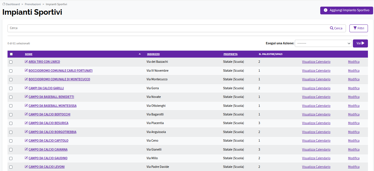 Lista Impianti Sportivi new