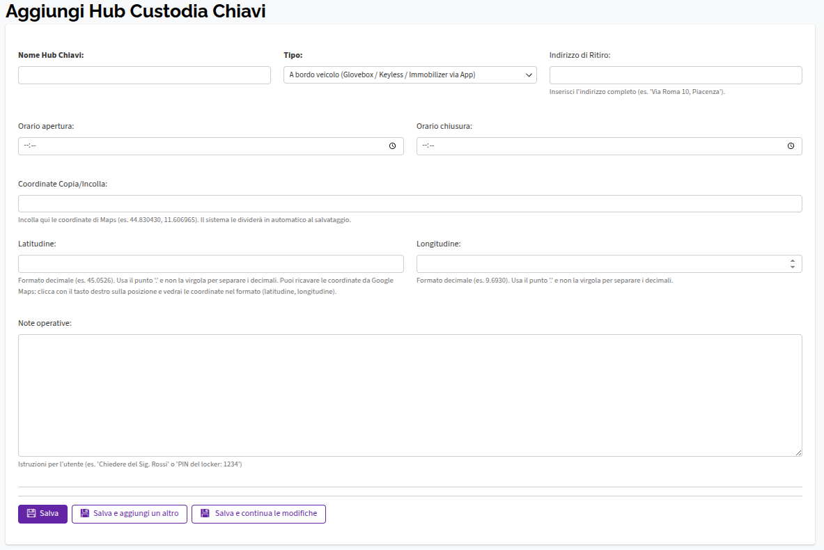 Aggiungi Hub chiavi